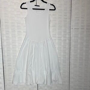 Giocam White Ribbed Cotton Fitted Tank Flouncy Embroidered Bottom Dress Size XL
